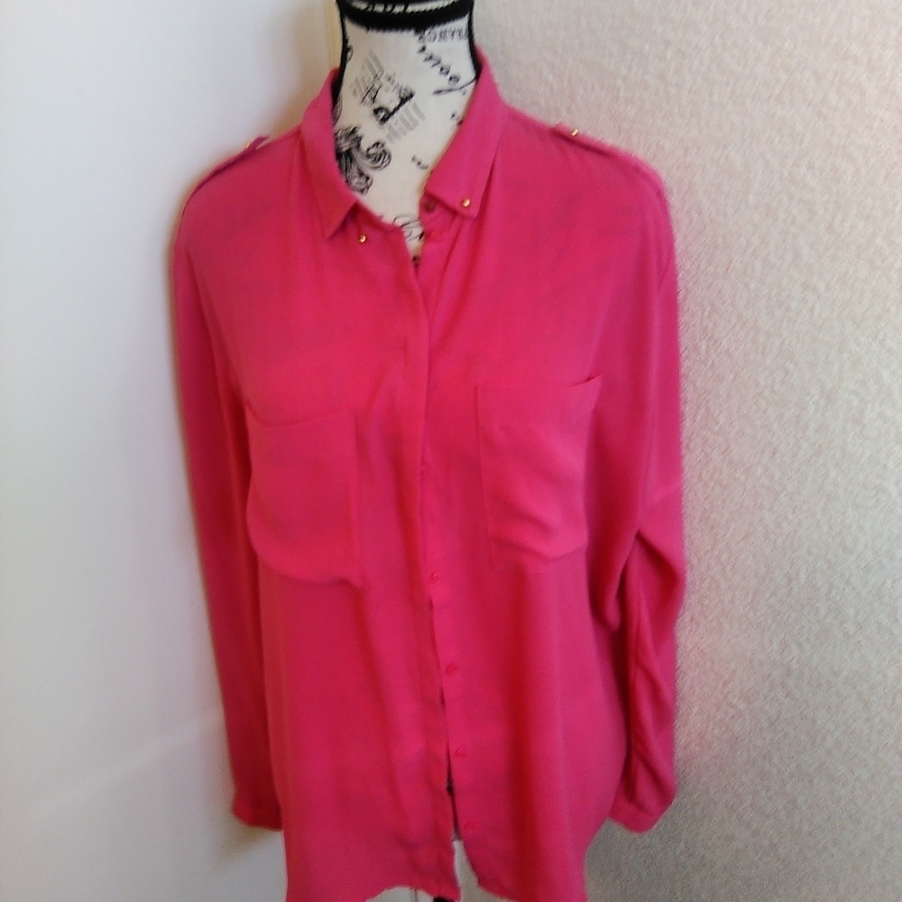 H&M Long-sleeve Coral Button-up Blouse